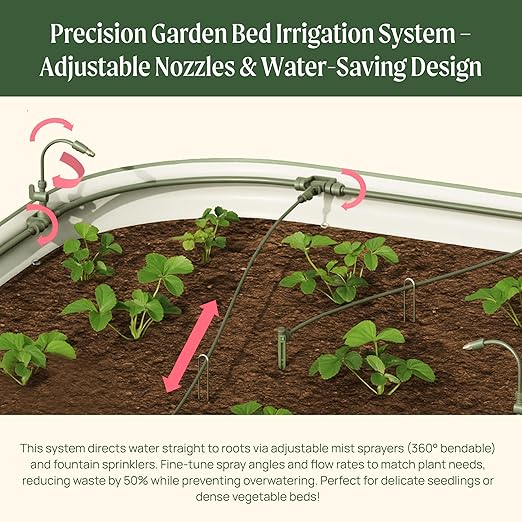 Vego Garden Irrigation Kit - Drip Irrigation System for Raised Garden Beds, Efficient Watering Solution for Vegetables, Flowers, and Plants, Easy DIY Installation