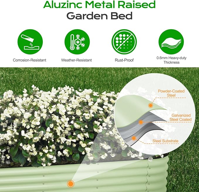 Aoodor 17" Tall Oval Galvanized Raised Garden Bed Kit, 6-in-1 Large Metal Outdoor Planter Box for Vegetables, Flowers, and Herbs, 7.5 x 2.3 x 1.5 Ft, Color