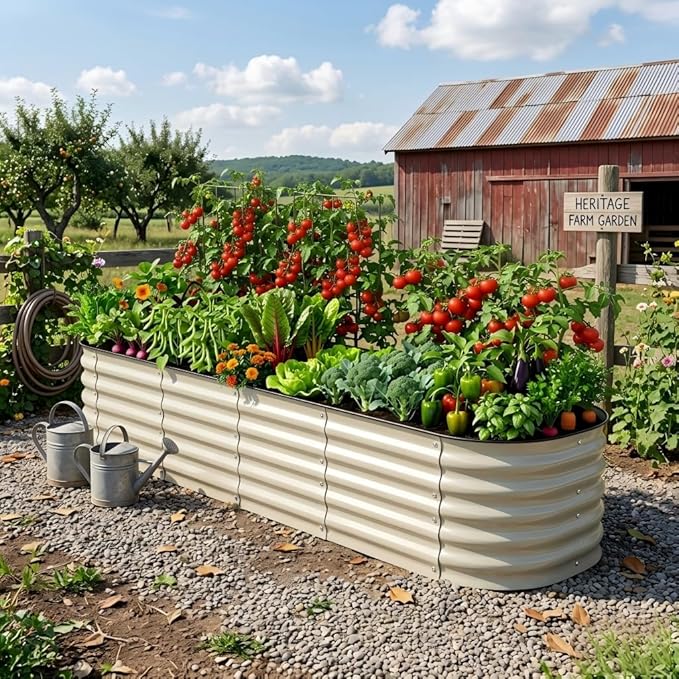 Modular Raised Garden Bed Kit 8×2×1.5FT, Magnesium-Aluminum-Zinc Steel, Rust-Proof & Tool-Free Assembly for Vegetables Herbs Flowers, Patio Backyard Urban Gardening(Beige)