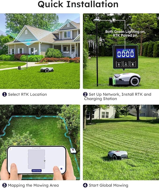 ANTHBOT Genie600 with Garage - NO Wire Robot Lawn Mower, Full Band RTK+4-Eye Vision Robotic Lawnmower, Auto Mapping, Multi-Zone Management, Accurate Obstacle Avoidance, Intelligent Path Planning