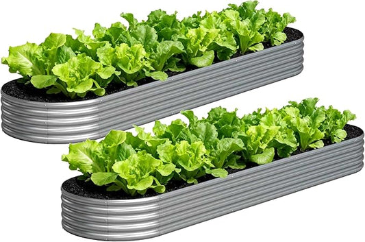 2PCS 12x2x1FT Galvanized Raised Garden Bed Kit,Vegetable Boxes-Oval Metal Flower Box,Large Planter Raised Beds Outdoor Garden for Planting,Fruit,Herb-Silver