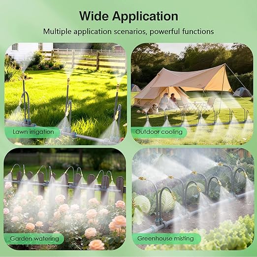 66 FT Drip Irrigation System - Double-Head 360° Adjustable Garden Watering System with 40 Spray Nozzles, Garden Atomizing Misting System & Irrigation System for Garden, Greenhouse, Yard, Lawn, Plants
