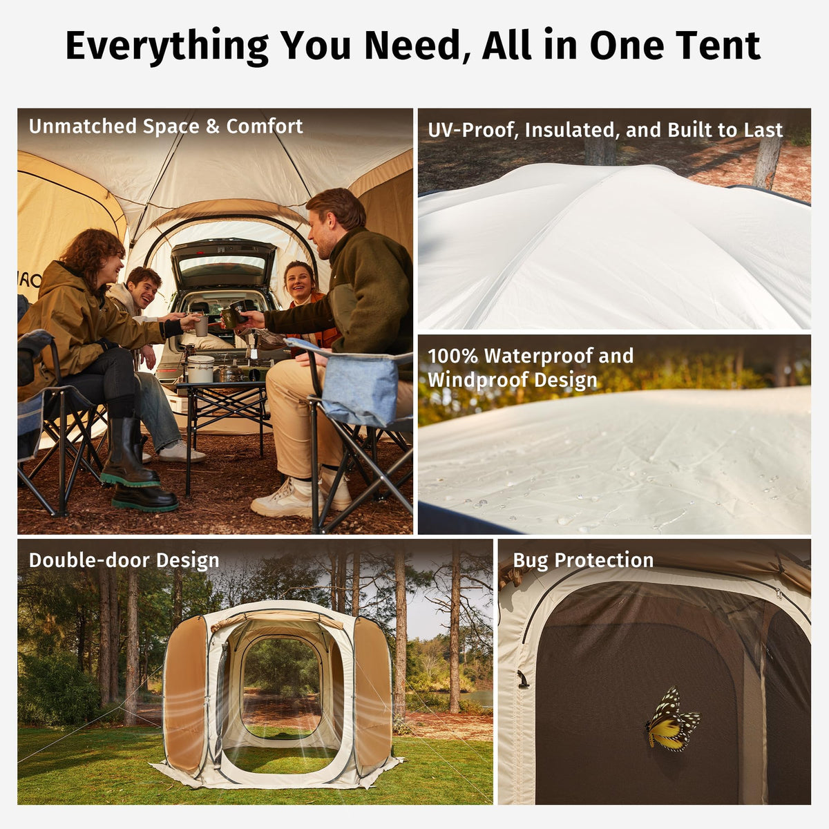 12×12 FT Pop Up Canopy Tent with Mosquito Netting (Beige / 12×12 FT)