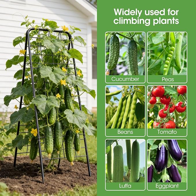 Heavy Duty Cucumber Trellis，50"x17"Adjustable A-Frame Trellis for Climbing Plants，Metal mesh Design, Rust-Proof and UV-Resistant，Garden Trellis for Cucumber Beans and Vine Type Plants.Black&2 Pcs