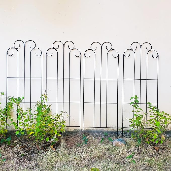 4 Pack Black Garden Trellis 45” x 15.9” for Climbing Plant Rustproof Iron Plant Support Patio Flower Metal Trelli Wire Lattices Grid Panels for Ivy Cucumbers Clematis Roses