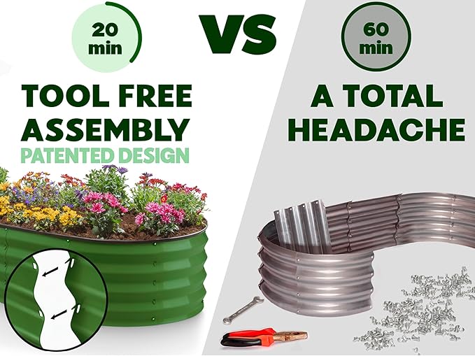 Plant & Plot Galvanized Raised Garden Beds Outdoor // 4×2×1 ft Planter Raised Beds for Gardening, Vegetables, Flowers // Large Metal Garden Box (Olive Green) // Patented Tool-Free Design