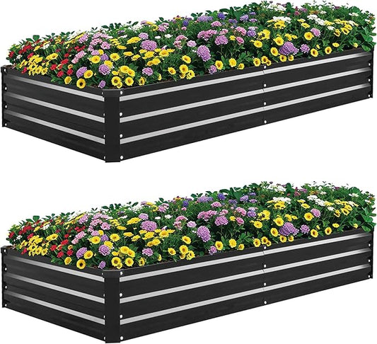 2 Pack 6×3×1ft Galvanized Metal Raised Garden Bed, Metal Planter Kit Box Outdoor for Deep-Rooted Vegetables, Flowers, Green and Herbs