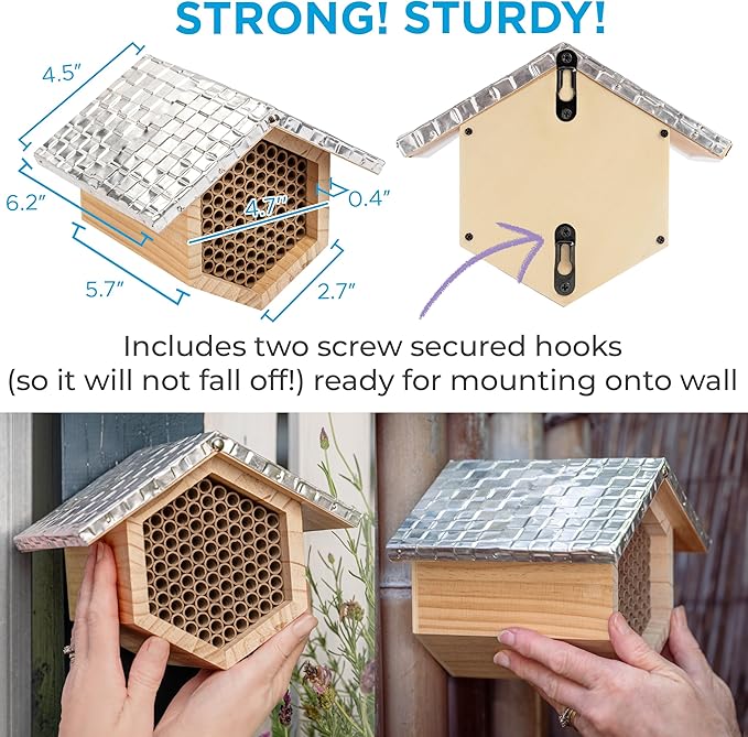 Rivajam Beekeeper Pro Mach II Mason Bee House - Strong + Waterproof Bee Hotel & Insect Habitat - Replaceable Mason Bee Tubes Filled Bee Houses for The Garden - Pollinator House Gardening Gifts