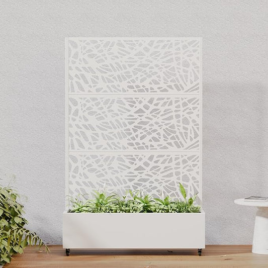 Casaphoria Metal Raised Garden Bed with Trellis and Wheels, 72"x47"x16" Arched Planter Box for Climbing Plants, Vegetables & Vines, Features Drainage Holes and Privacy Screen, White-Net