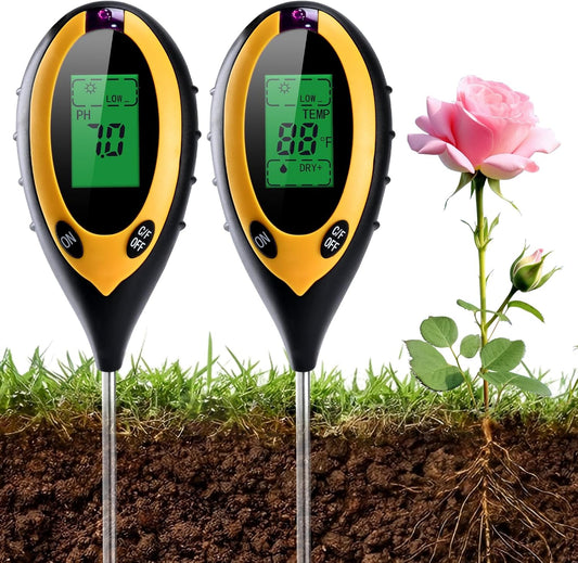 2 Pack 4-in-1 Soil pH Tester Digital, Soil pH/Water/Sunlight/Temp Moisture Meter for Indoor/Outdoor Plants, Backlight LCD Display Soil Thermometer Test Kit for Garden Nutrients
