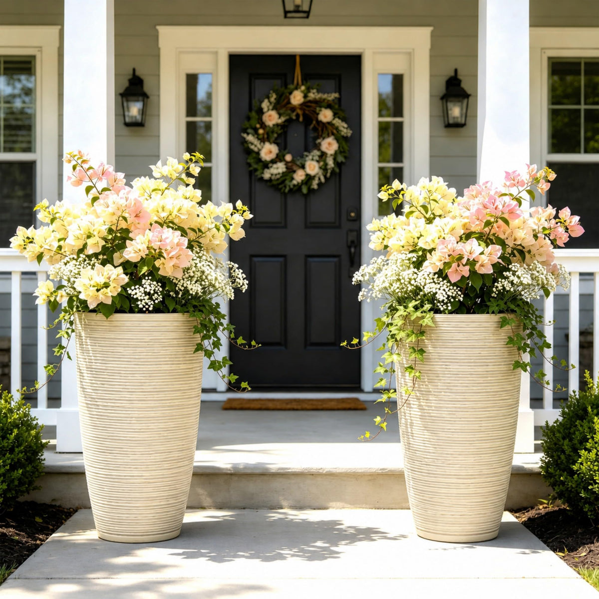 AUTODAYA 23.5" Tall Planters for Outdoor Plants (23.5"h-ivory Stripes Texture)