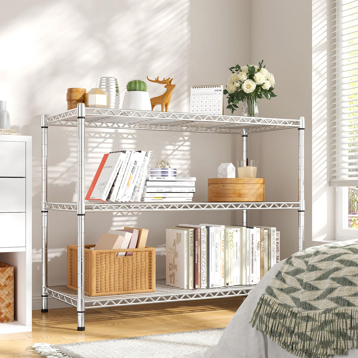 Heavy Duty 3 Tier Metal Shelving Unit (Chrome-35.6"Wx14"Dx36"H)