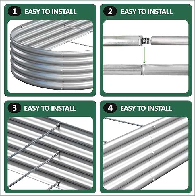 2PCS 12x4x1FT Galvanized Raised Garden Bed Kit,Vegetable Boxes-Oval Metal Flower Box,Large Planter Raised Beds Outdoor Garden for Planting,Fruit,Herb-Silver