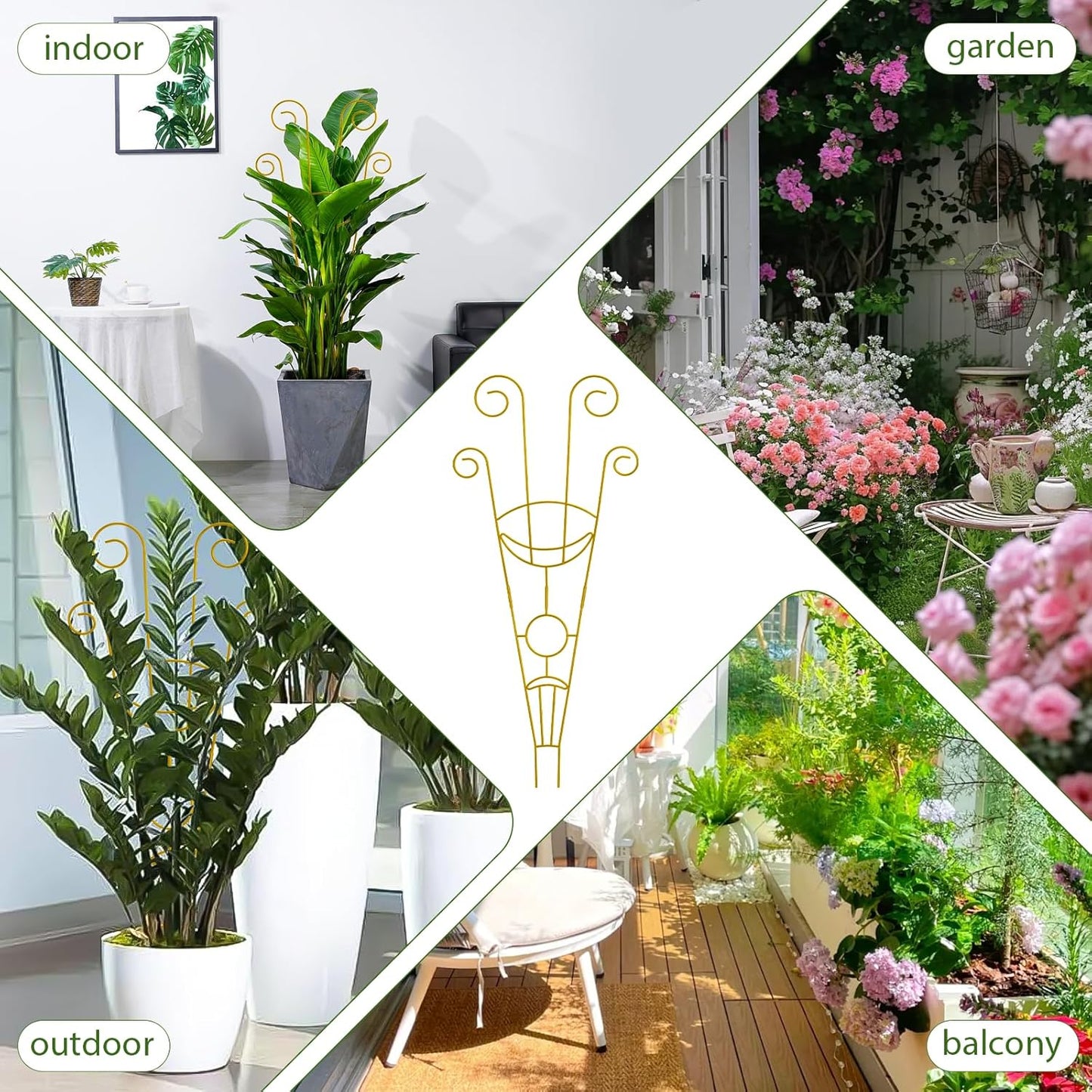 ZOUTOG Trellis for Climbing Plants Indoor 4 Pack 30 Inch,Rustproof Metal Garden Trellis for Potted Plants,Sturdy Houseplant Support Indoor Outdoor for Ivy Pothos Monstera Hoya Flower Vine(Golden Moon)