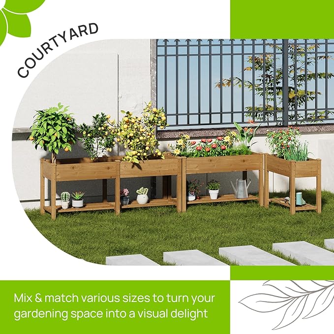 Raised Garden Bed with Legs Wood Elevated Planter Box Gardening Outdoor Planter Box Patio Kit Planting Bed for Vegetables Flowers Herbs Outdoor for Patio Balcony Backyard 48x24x30.7in (Brown, M)
