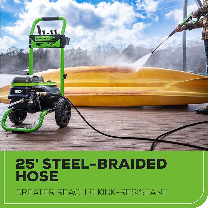 Greenworks 80V 3000 PSI Pressure Washer (2.0 GPM), (2) 4.0Ah Batteries and Dual Port Rapid Charger, Powerful Enough to Remove Pesky Dirt and Grime on Siding, Fences, Patios, Driveways, and Sidewalks
