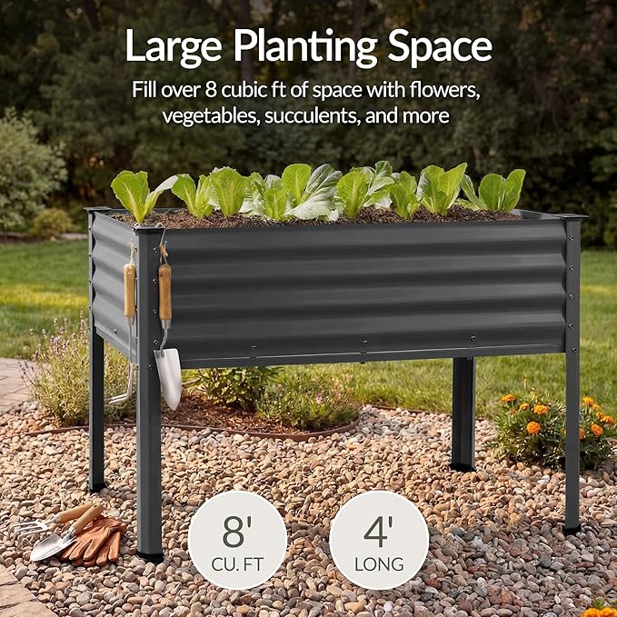 Best Choice Products 48x24x30in Galvanized Raised Garden Bed, Metal Elevated Planter Box, Vegetable Garden for Backyard, Patio, Balcony - Charcoal