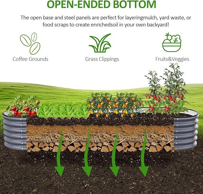 Gruper Galvanized Raised Garden Bed, 8×2×1.4 ft Tall Oval Large Metal Planter Raised Garden Boxes Outdoor for Vegetable Fruits Flower Herb, Anti-Rust and Sturdy & Easy-Setup