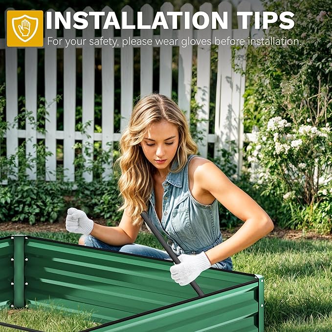 DWVO 2pcs 8 x 4 x 1 FT Raised Garden Bed Kit, Outdoor Galvanized Flower Bed with Safety Rubber and Gloves, Large Metal Planter Box for Vegetables, Flowers, Herbs, Fruits, Green