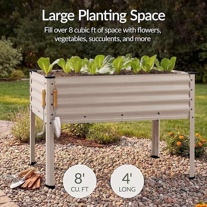 Best Choice Products 48x24x30in Galvanized Raised Garden Bed, Metal Elevated Planter Box, Vegetable Garden for Backyard, Patio, Balcony - Taupe