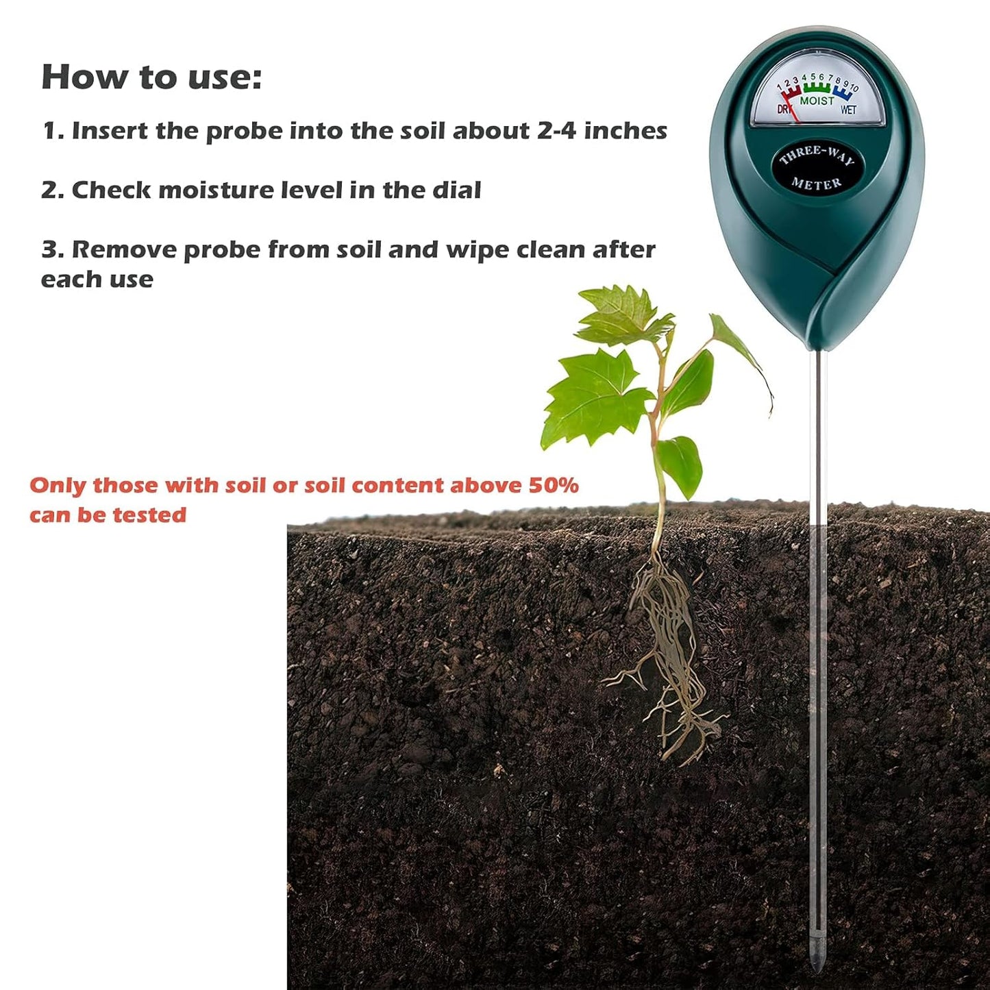 Tennedriv Green 2 Pack Soil Moisture Meter for House Plants, Plant Water Meter,Plant Moisture Meter for House Plants and Outdoor Plants, No Batteries Required