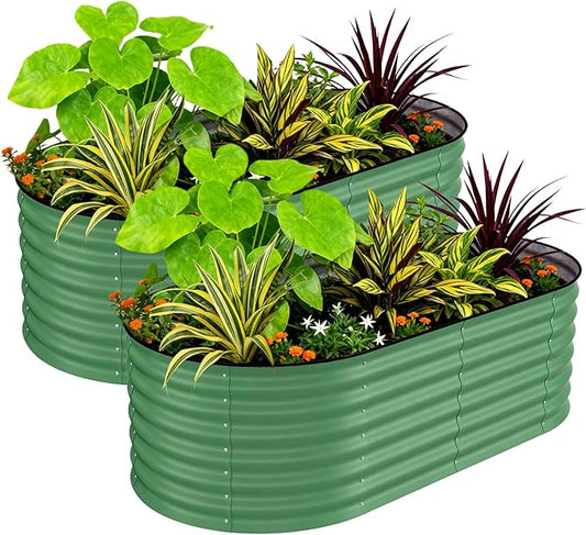 2 Pcs Raised Garden Beds Outdoor 8x4x1.5 ft - Galvanized Steel Planter Box for Vegetables, Flowers, Rust-Resistant Garden Box, Easy Assembly Raised Beds, Durable Planters for Outdoor Plants, Green