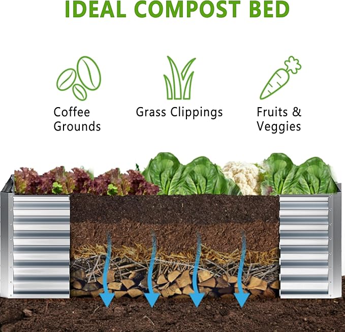 6x2x2FT Galvanized Raised Garden Bed,Planter Raised Beds-Metal Garden Box,Large Plant for Outdoor Planting, Vegetables Bed，Flower,herb-Silver