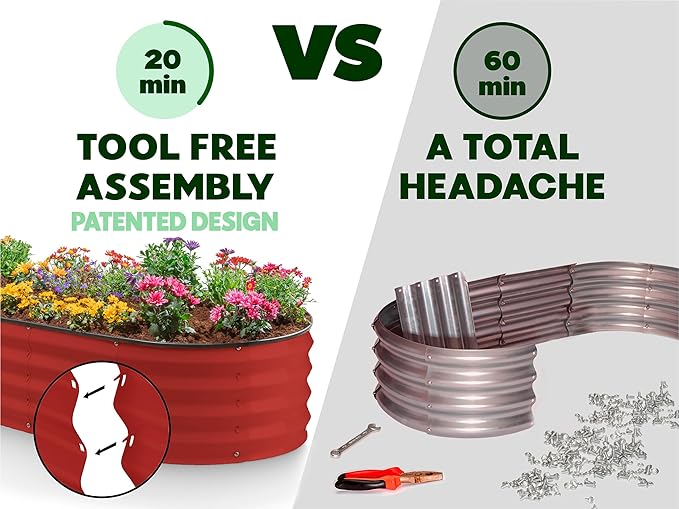 Plant & Plot Galvanized Raised Garden Beds Outdoor // 4×2×1 ft (2-Pack) Planter Raised Beds for Gardening, Vegetables, Flowers // Large Metal Garden Box (Red) // Patented Tool-Free Design