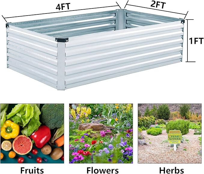 2 Pack 4x2x1FT Galvanized Raised Garden Beds Kit Outdoor Metal Gardening Planter Box for Vegetable Elevated Flower Herbs,Gray