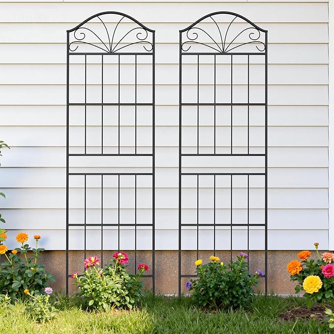 Metal Trellis for Climbing Plants Outdoor, 70 * 19.7 Inch Tall Garden Trellis with Black Rustproof Coating, Decorative Rose Trellis for Climbing Roses, Vines, and Flowers, 2 Pack