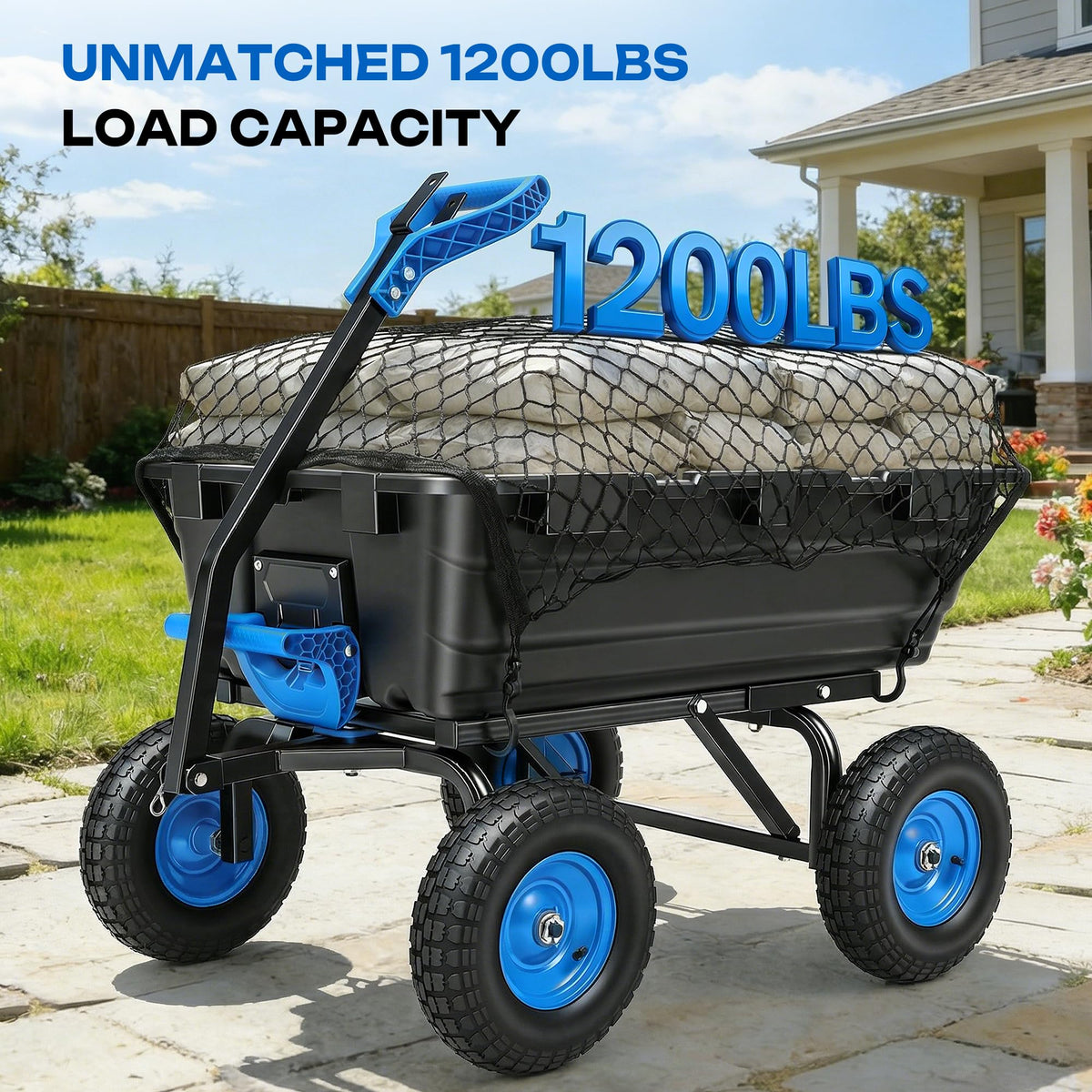 Autodaya Heavy Duty Garden Dump Cart (1200|black+blue)