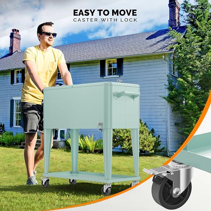 VINGLI 80 Quart Rolling Ice Chest, Portable Patio Party Bar Drink Cooler Cart, with Shelf, Beverage Pool with Bottle Opener