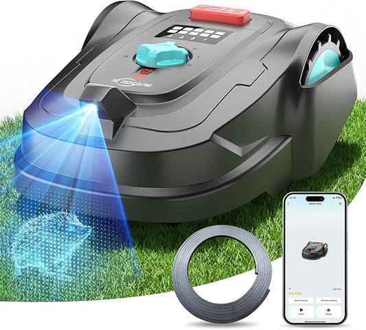 New M800Plus Robot Lawn Mower, GPS & 3D Vision, APP Control, Obstacle Avoidance, Auto-Charging, Bow-Shaped Mowing for Lawns up to 8611 sq.ft (1/5 Acre), with 32.8 ft Magnetic Stripe