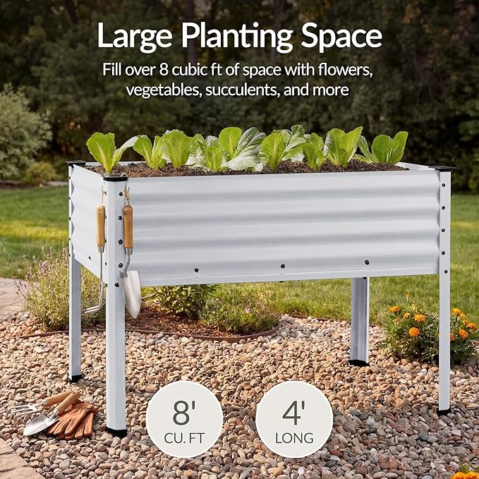 Best Choice Products 48x24x30in Galvanized Raised Garden Bed, Metal Elevated Planter Box, Vegetable Garden for Backyard, Patio, Balcony - Moonlight Gray