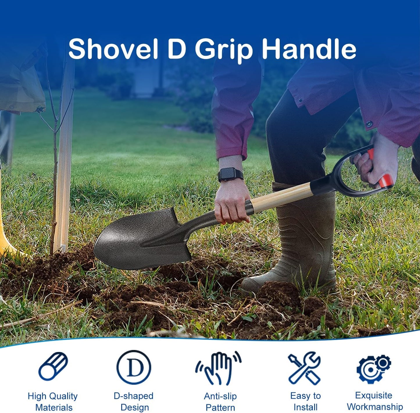 MroMax 2Pcs Shovel D Grip Handle, 1-1/4" Inner Diameter 32mm PVC Spade Snow Shovel Replacement Handle Garden Accessories for Digging Raking Gardening Tool Camp Shovel Garden Shovel