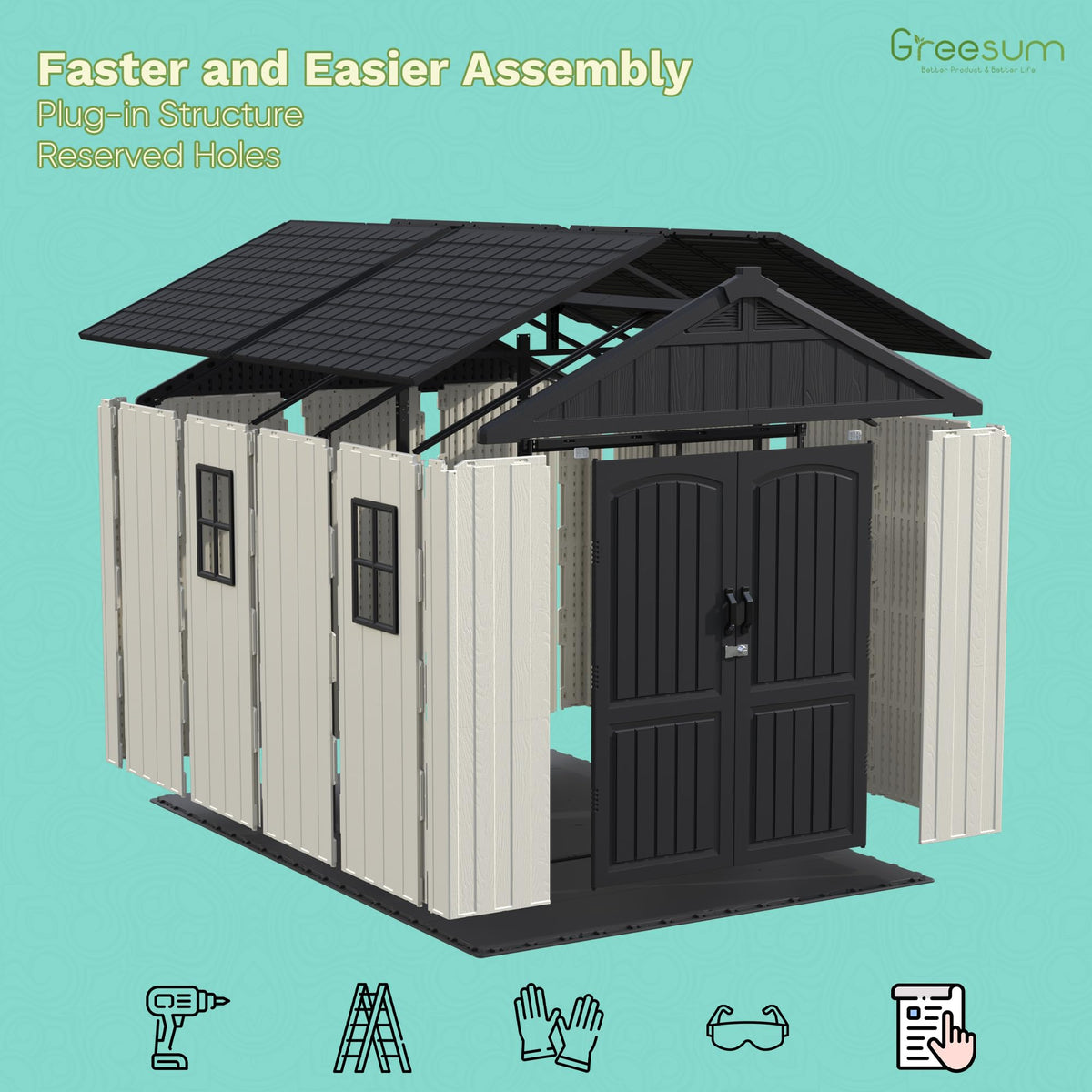 8x10FT Plastic Outdoor Storage Shed with Floor (Beige / 8x10)