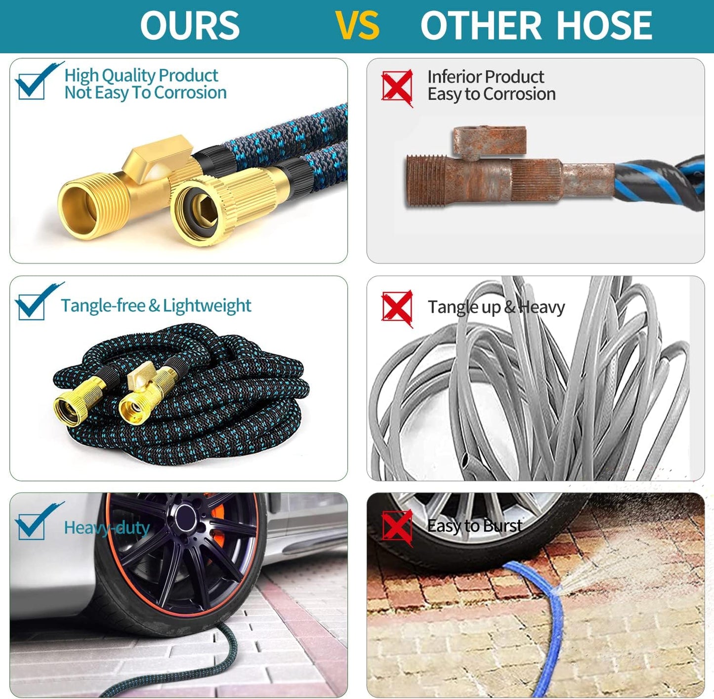 75 ft Expandable Garden Hose w/10 Functions Spray Nozzle, Water Hoses with 3/4" Solid Brass Connector, Flexible Lightweight Hose Expanding Water Pipe for Car Washing, Gardening