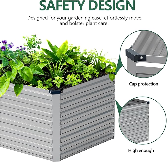 Vengarus 12x2x2FT Galvanized Raised Garden Bed Kit, Large Rectangle Elevated Planter for Vegetables, Flowers, Herbs and Succulents - 359 Gallon Capacity,Silver