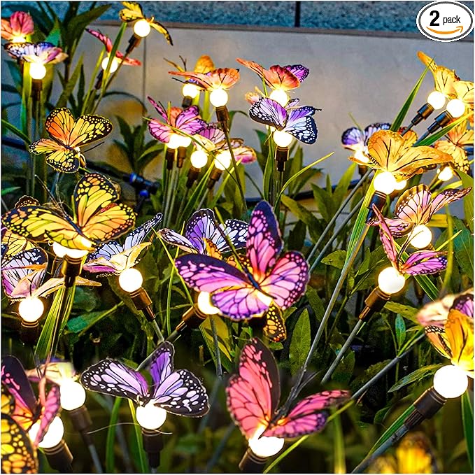 TONULAX Solar Garden Lights - 2 Pack Swaying Butterfly Light, Swaying in The Wind, Solar Outdoor Lights, Yard Patio Pathway Decoration, High Flexibility Iron Wire & Realistic Butterflies (2 Pack)