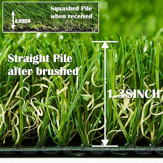 Artificial Grass Rug 9 FT x 82 FT Fake Faux Grass, Indoor Outdoor Patio Garden Lawn Landscape Synthetic Grass Mat, Realistic Turf, 4-Tone/Soft, with Drainage Holes & Rubber Backing