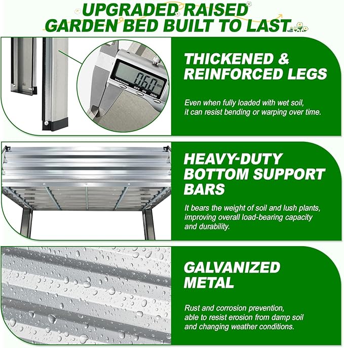 Galvanized Raised Garden Bed with Legs, 48x24x32in Elevated Raised Garden Bed Outdoor with Drainage Holes, Planter Boxes for Gardening Vegetable Flower Fruit in Backyard, Patio, Balcony (Silver)