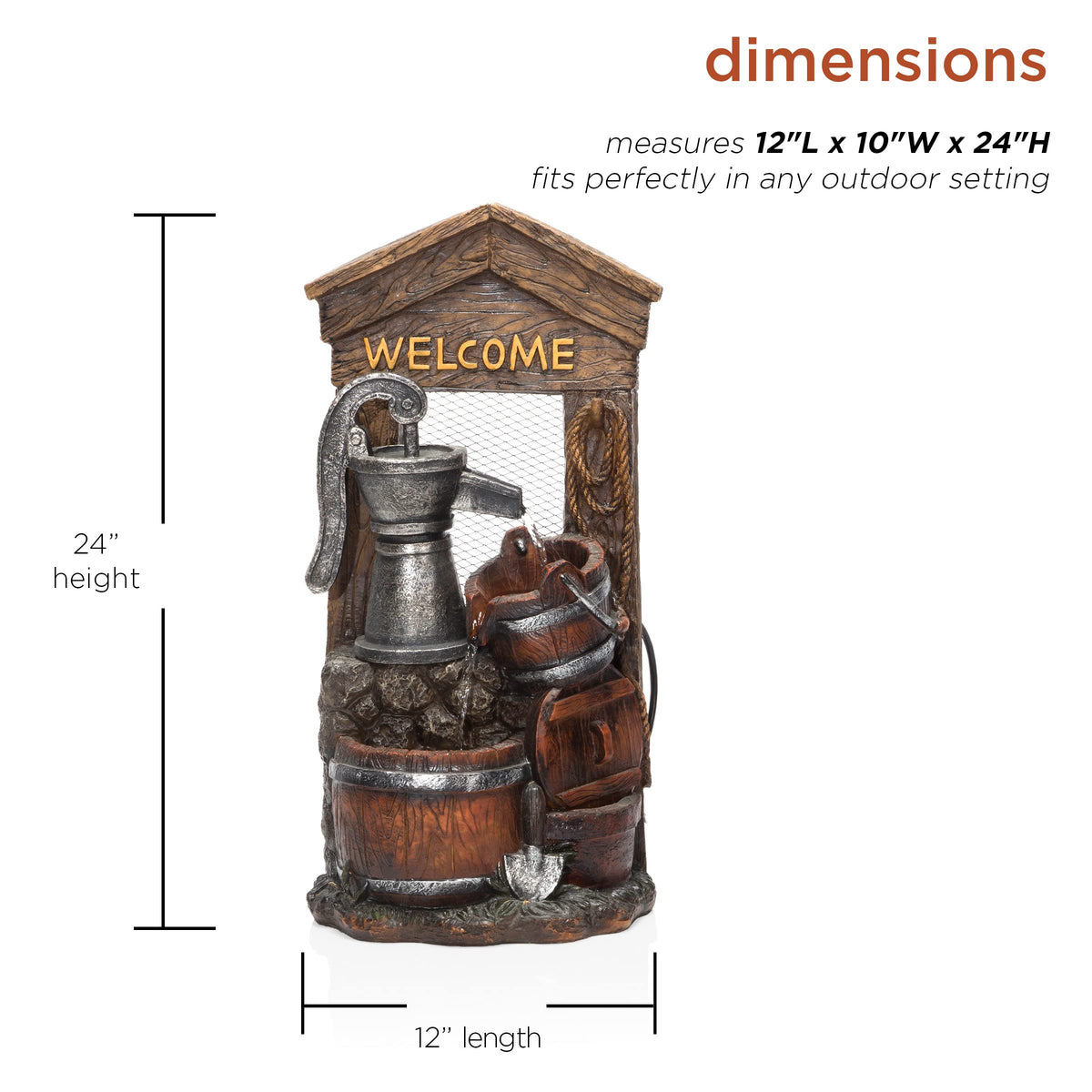 ZEN576S Outdoor Rustic Design Water Pump and Barrel Floor Fountain