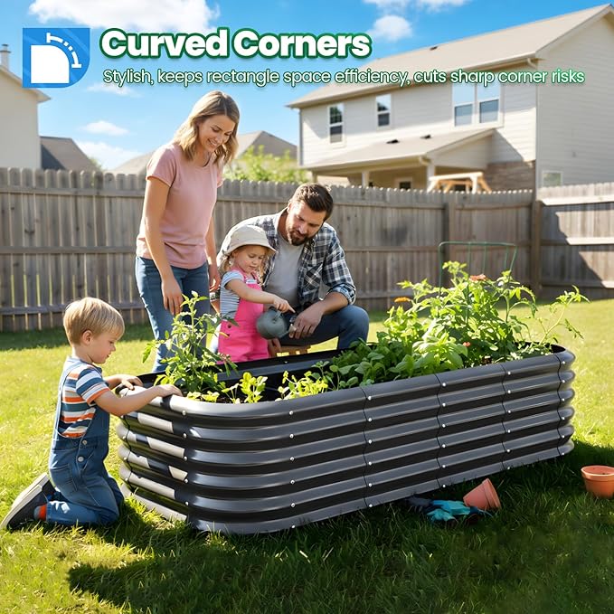 Quictent Galvanized Raised Garden Bed Kit, 6x3x1.5 ft Oval Metal Planter Box Tall for Vegetables Outdoor Backyard, Strengthened by Crossbar, Dark Gray