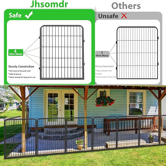 Garden Fence with Gate Metal Fencing Outdoor for Yard, 32in x50ft 22 Panels Outdoor Dog Fence Temporary Fence for Dogs Outside, Rustproof Garden Fencing Flower Bed Edging for Patio
