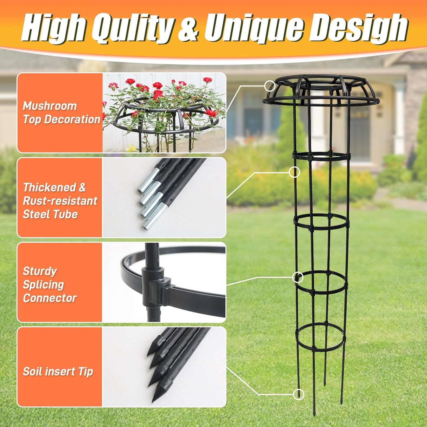 65 Inch Garden Trellis for Climbing Plants Outdoor, Mushroom Top Trellis for Potted Plants, Vines, Roses, Clematis, and Vegetables, Plant Trellis Support 2 Pack
