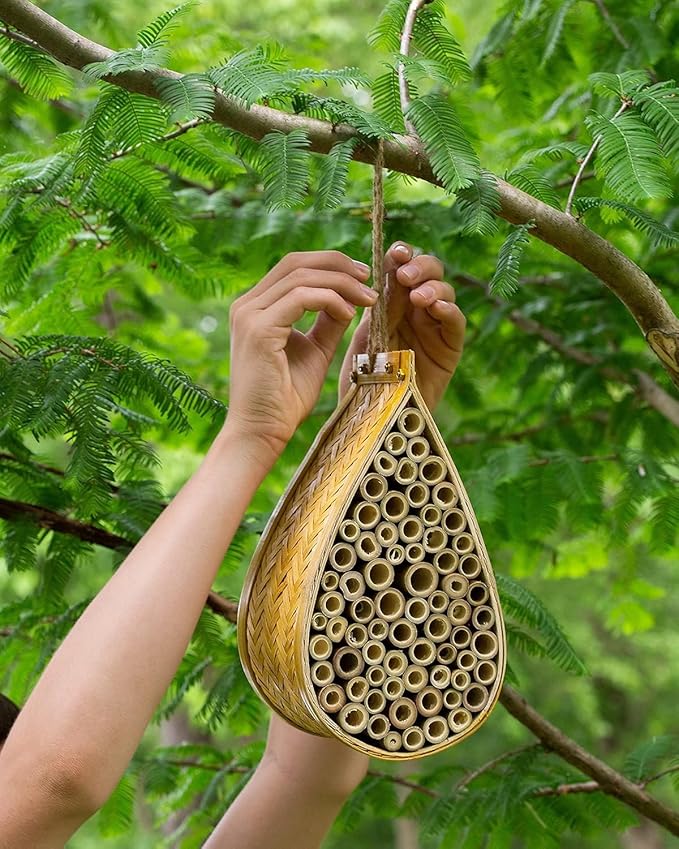 SunVara Mason Bee House for Pollinator Bees Gardering Gifts Bee Hotel