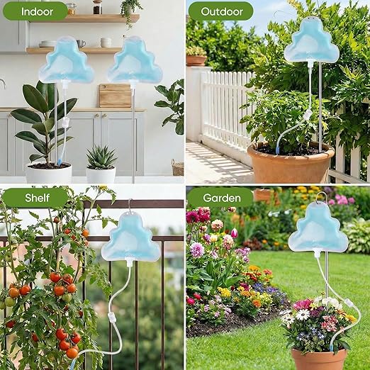 Zhengmy 12 Pcs Cloud Plant Drip Irrigation Self Watering Devices with Flow Regulator, Automatic Plant Watering System with 500ml Drip Water Bag and Support Rod Stake for Potted Indoor Outdoor Waterer