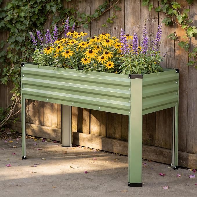 Galvanized Raised Garden Bed with Legs 2Pack, 48x24x32in Elevated Raised Garden Bed Outdoor with Drainage Holes, Planter Boxes for Gardening Vegetable Flower in Backyard, Patio, Balcony (OliveGreen)