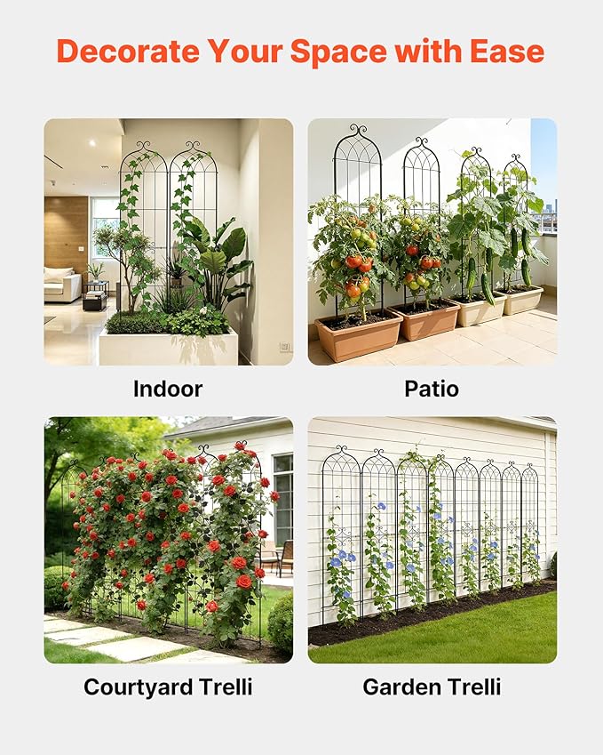 VEVOR Garden Trellis, 87 x 20 inch Rose Trellis, 2 Packs Garden Flower Rose Trellises with Powder-Coated Finish & Convenient Locking Design, Plant Support Trellises for Flowers, Vegetables, Roses