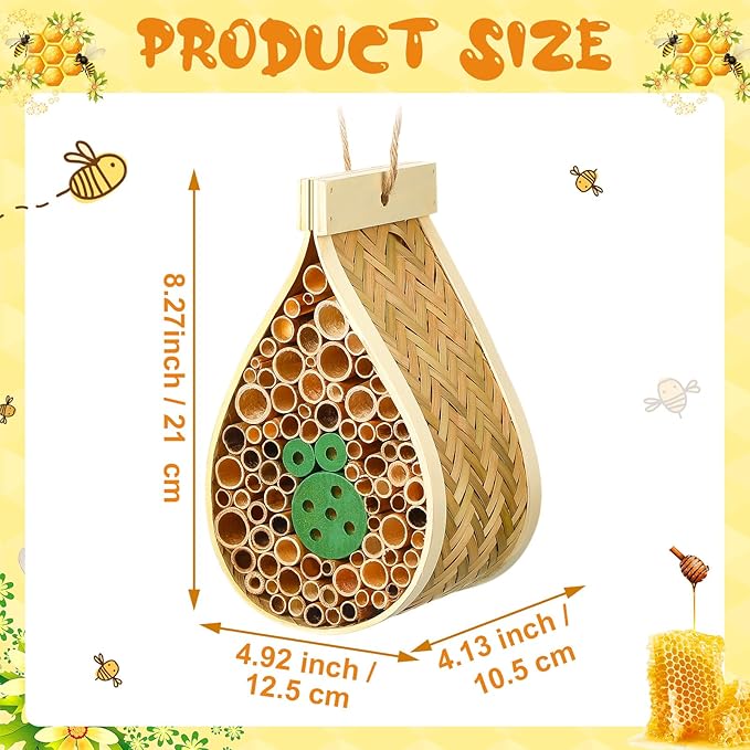 2 Pcs Mason Bee House Hanging Bee Hives Wild Pollinator Bamboo Mason Bee Habitat Hotel with Tubes Beekeeping Supplies for Enhance Garden Productivity(Water Drop)